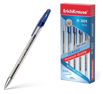 Ручка гелевая ErichKrause R-301 Classic Gel Stick 0.5, цвет чернил синий / упаковка 12 шт