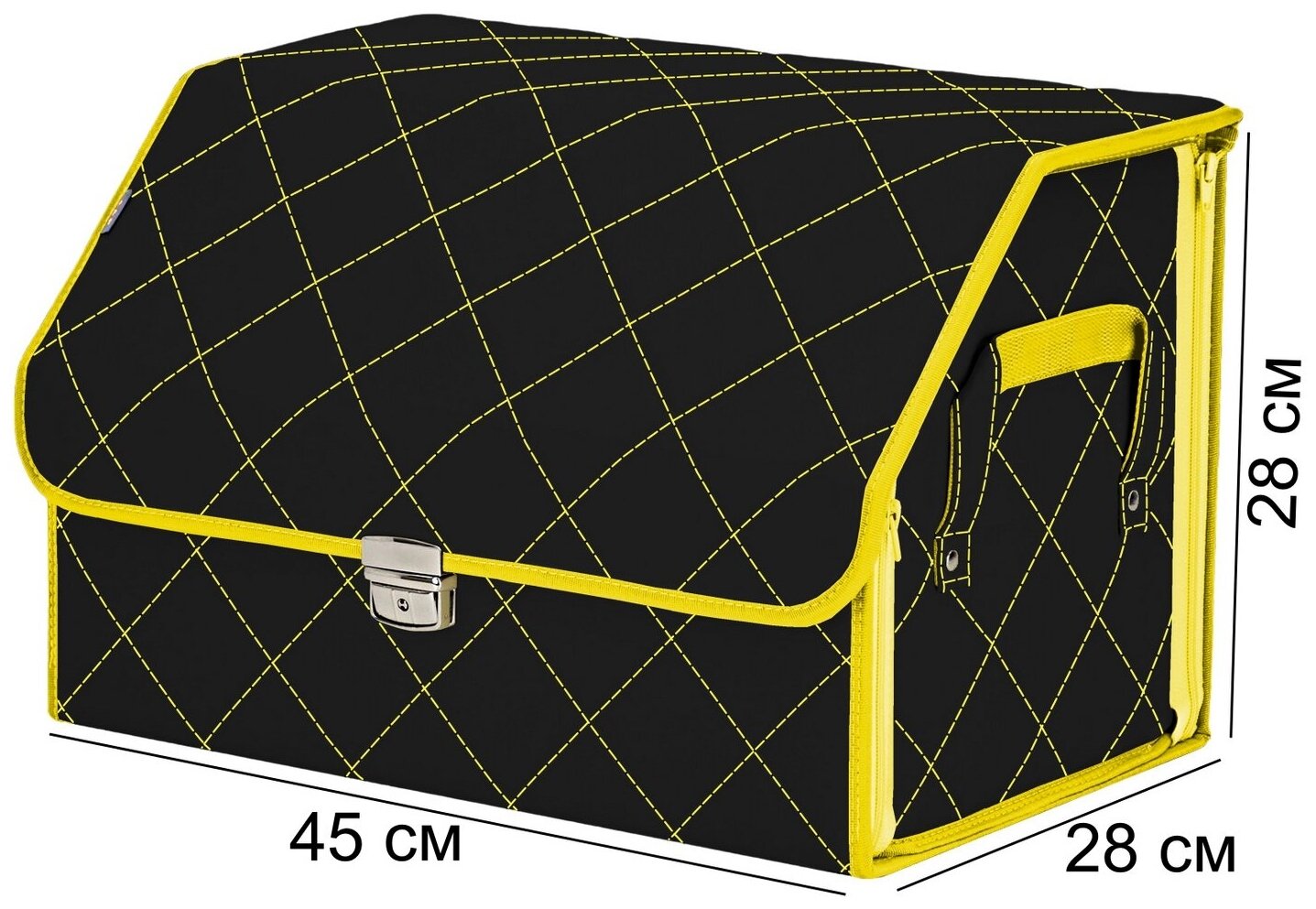 Органайзер-саквояж в багажник "Союз Премиум" (размер L). Цвет: черный с желтой прострочкой Ромб.