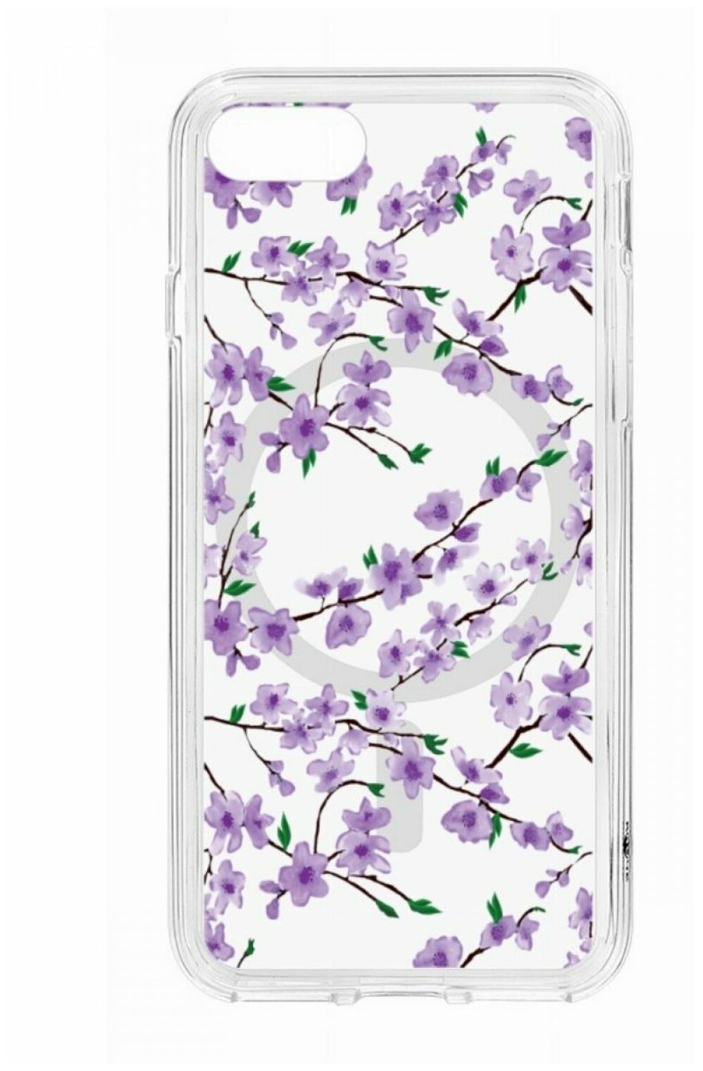 Чехол для iPhone 7/8/SE 2020 Kruche Print MagSafe Сакура, противоударный силиконовый бампер с рисунком, пластиковая накладка с защитой камеры, кейс