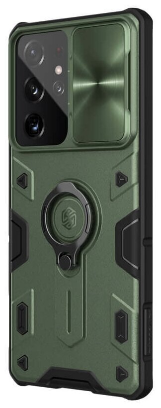 Противоударный чехол с кольцом и защитой камеры Nillkin CamShield Armor Case для Samsung Galaxy S21 Ultra зеленый