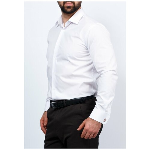 фото Рубашка мужская длинный рукав greg 100/349/white/z, полуприталенный силуэт / regular fit, цвет белый, рост 174-184, размер ворота 44