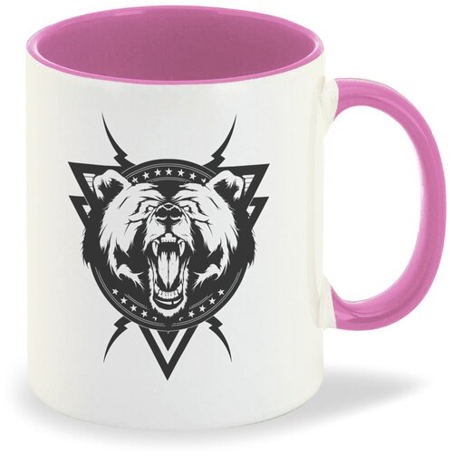 Кружка розовая CoolPodarok Медведь звезды логотип
