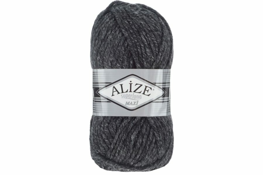 Пряжа Alize Superlana Maxi антрацитовый меланж (800), 25%шерсть/75%акрил, 100м, 100г, 1шт