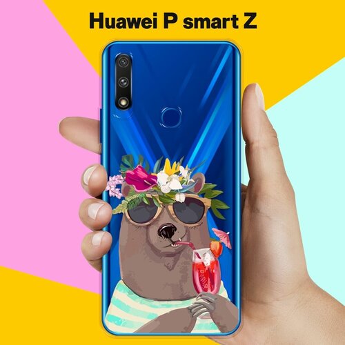 Силиконовый чехол Медведь с коктейлем на Huawei P smart Z