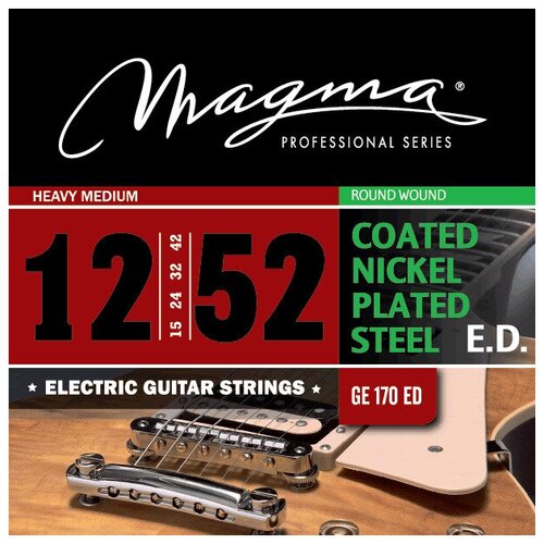 Струны для электрогитары Magma Strings GE170ED, Серия: Coated Nickel Plated Steel, Калибр: 12-15-24-28-38-50, Обмотка: круглая, никелированая сталь с покрытием