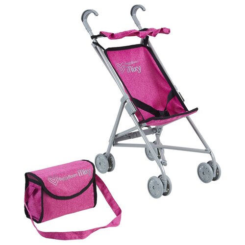 Детская игрушечная прогулочная коляска-трость для кукол Mixy 8005 с козырьком и сумкой