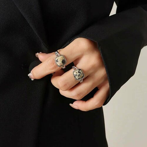 фото Кольцо nouvelle mode нержавеющая сталь, обсидиан, размер 17