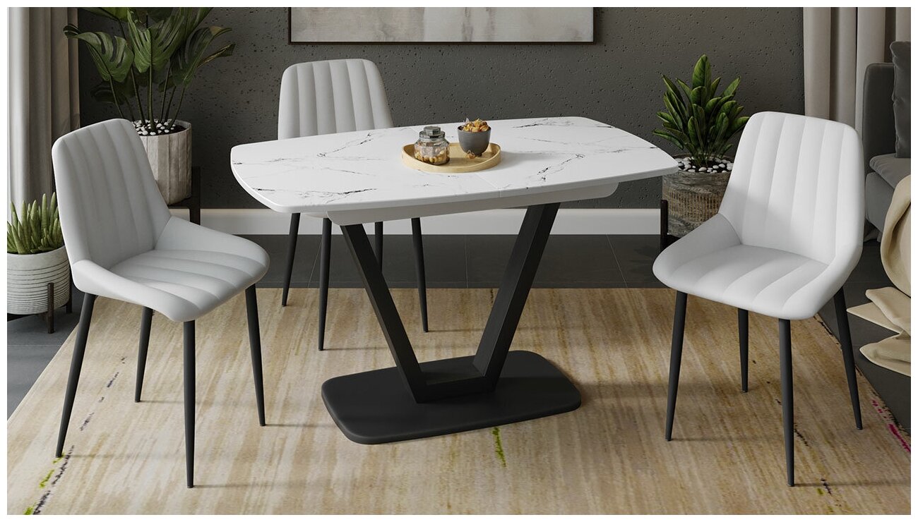 фото Сингапур Стол обеденный Тип 1 (Черный муар/Стекло белый мрамор)