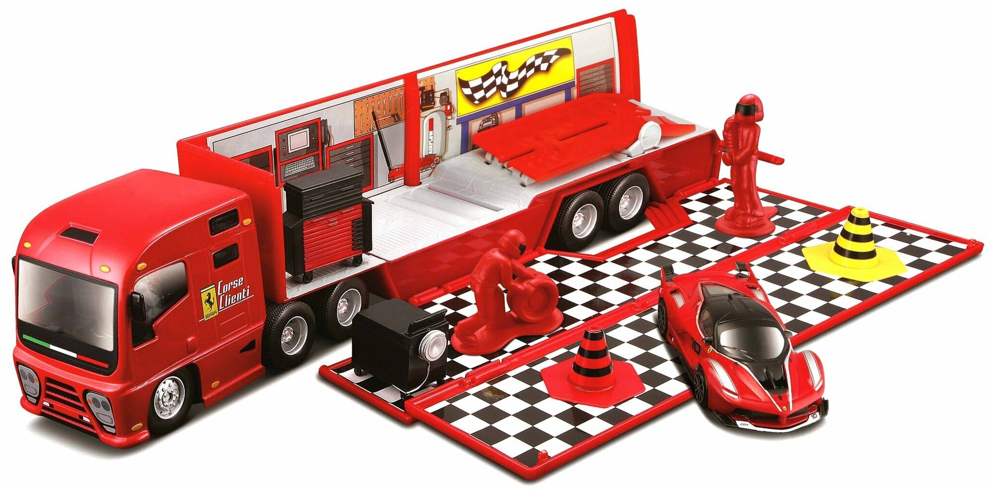 BBURAGO "Машинка гоночный перевозчик BB 18-31202 1:43 FERRARI RACING HAULER, Красный"