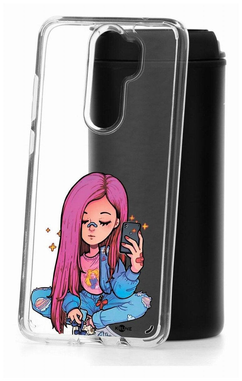 Чехол для Xiaomi Redmi Note 8 Pro Kruche Print Pink Hair, противоударная пластиковая накладка с рисунком, силиконовый бампер с принтом и защитой камеры