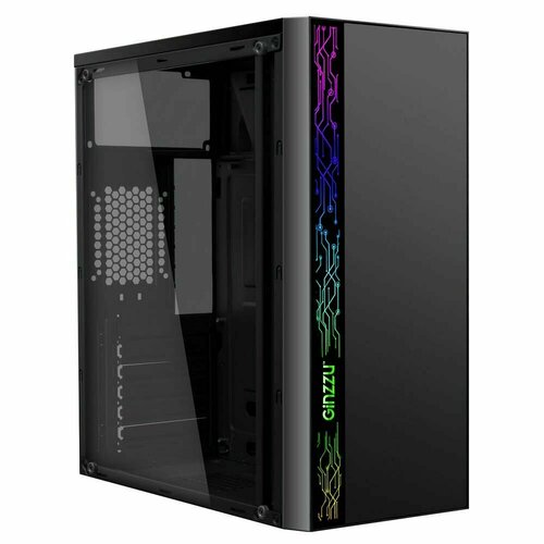 Компьютерный корпус GINZZU A370 Black, ATX, NoPSU, 1xU2, 1xU3, Acryl Side, RGB Stripe ginzzu a370 rgb window