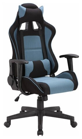 Кресло компьютерное BRABIX GT Racer GM-100, две подушки, ткань, черное/голубое, 531818