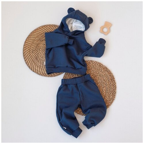 фото Детский костюм "орсетто" худи+штаны, футер, темно-синий kidi