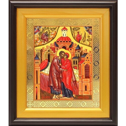Зачатие Пресвятой Богородицы, икона в широком киоте 21,5*25 см древо пресвятой богородицы икона в широком киоте 21 5 25 см