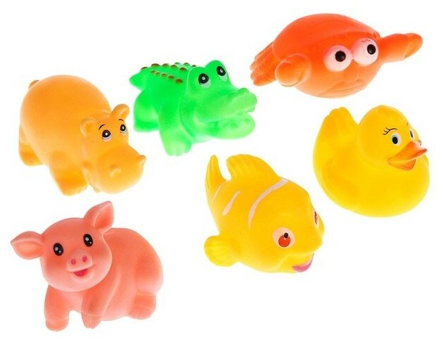 Набор игрушек для игры в ванне «Морские животные», с пищалкой, 6 шт, виды микс