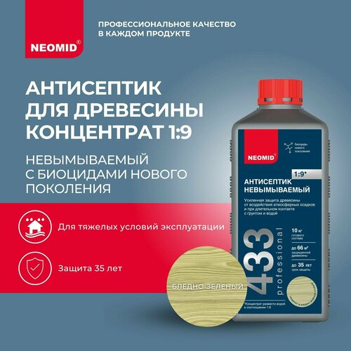 NEOMID антисептик PROTECT 433 Professional невымываемая усиленная, концентрат, 1 кг, 1 л, зеленый