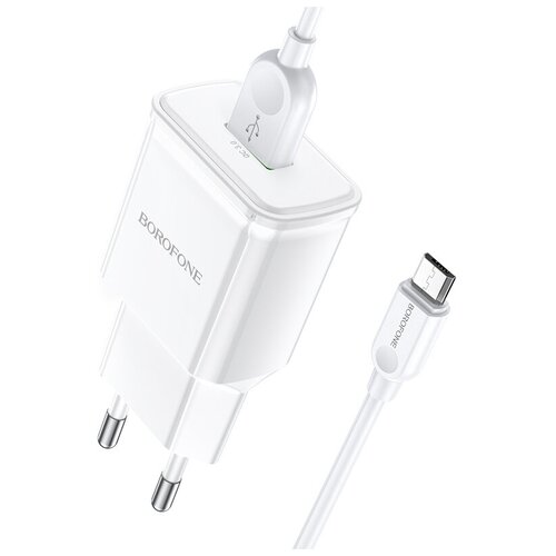 Блок питания сетевой 1 USB Borofone, BA59A, Heavenly, пластик огнестойкий, QC3.0, 18W, кабель микро USB, цвет: белый сетевое зарядное устройством wiwu wi u002 белый с кабелем в комплекте