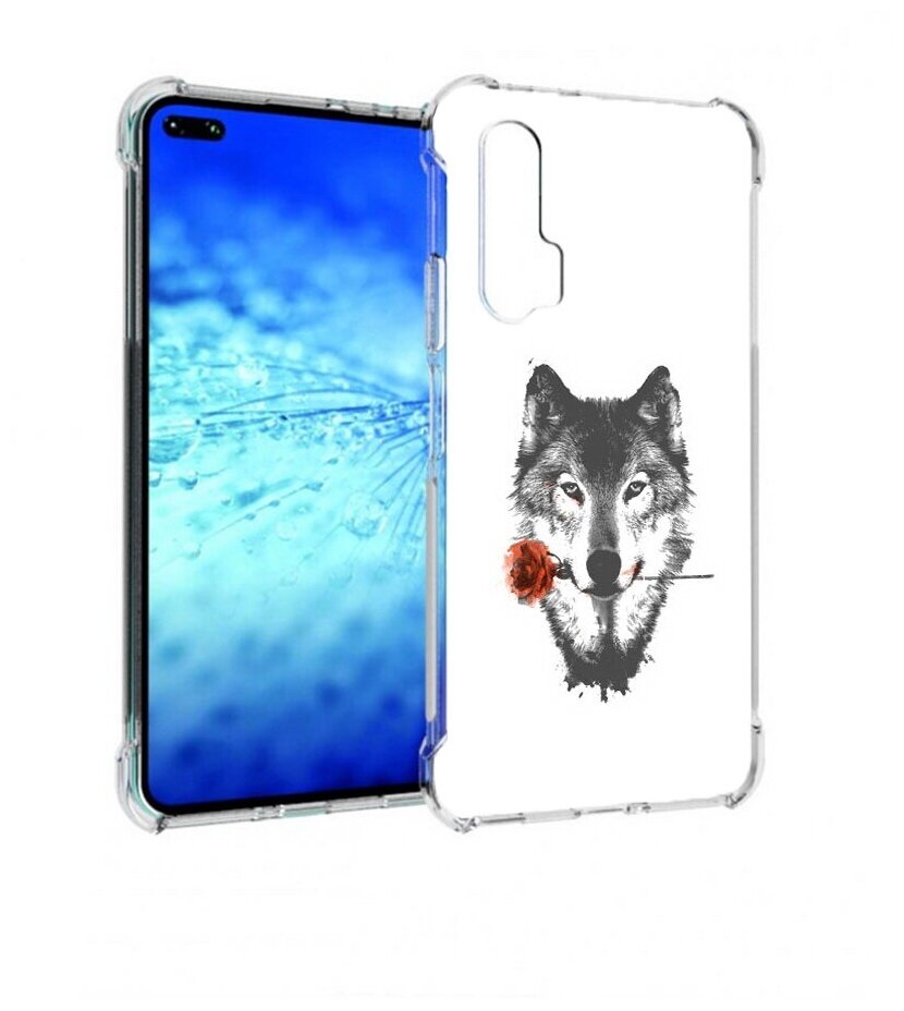 Чехол задняя-панель-накладка-бампер MyPads волк с розой для Huawei Honor V30 Pro/View 30 Pro (OXF-AN10)/V30/Nova 6/Nova 6 5G противоударный