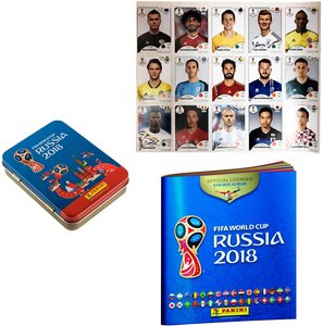 Альбом + металлическая коробочка и лист наклеек Panini чемпионат мира ПО футболу FIFA 2018 (15 наклеек)