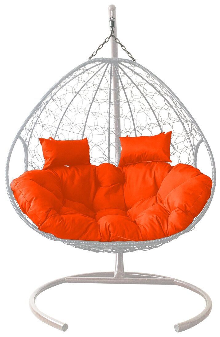 Подвесное кресло m-group для двоих белое, оранжевая подушка - фотография № 1