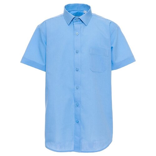 фото Школьная рубашка imperator, прямой силуэт, на пуговицах, короткий рукав, размер 104-110, голубой