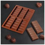 Форма для шоколада «Плитка», 26×17×1,5 см, 6 ячеек (11,3×4,4 см), цвет шоколадный - изображение