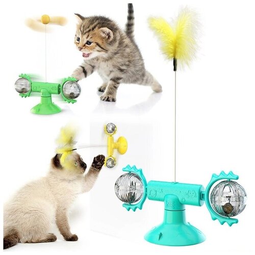 Игрушка для кошек интерактивная вертушка на присоске(зеленый), Petsy