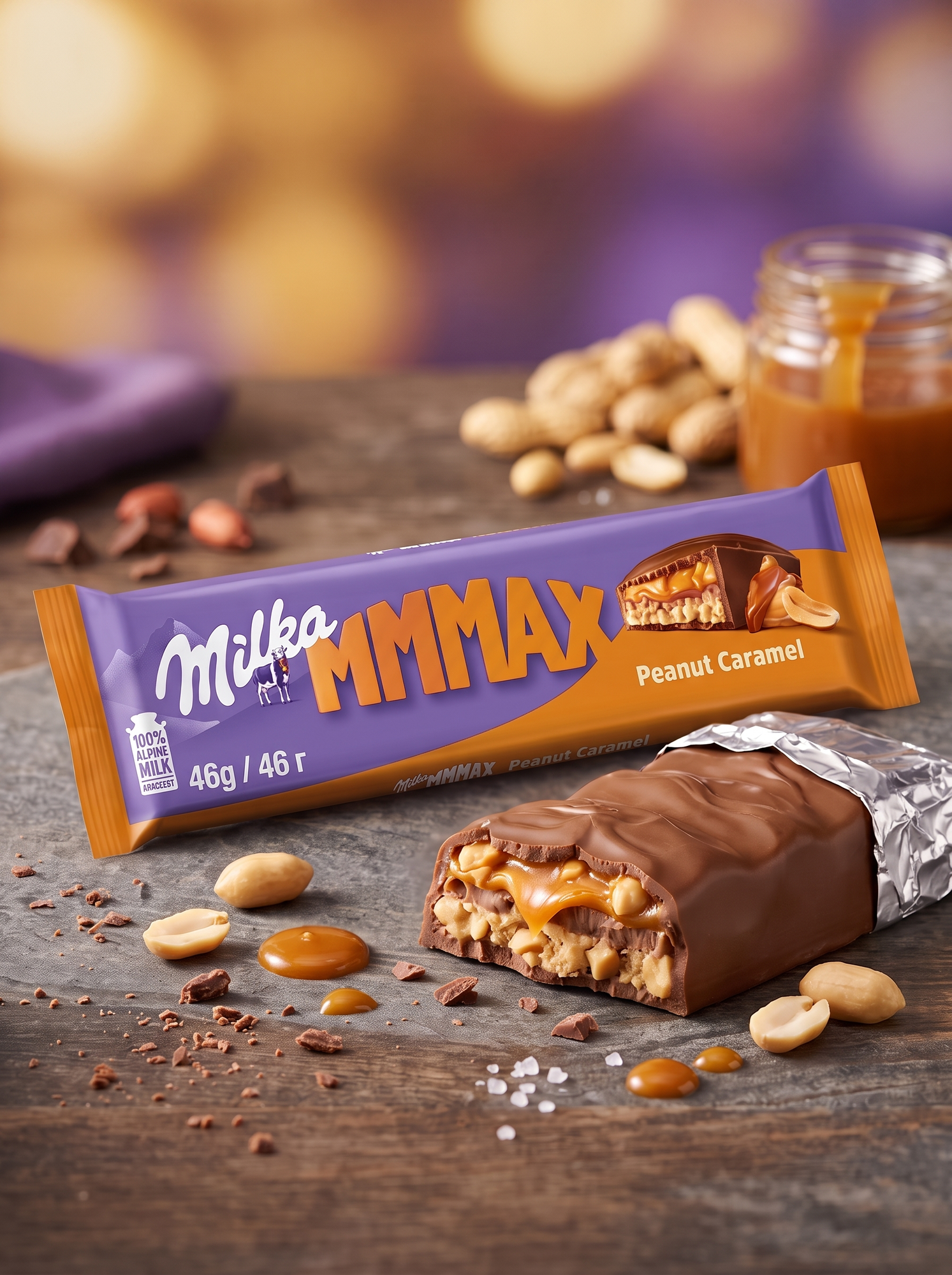 Milka Peanut Caramel Шоколадный Батончик Карамель с арахисом, 46г х 1 шт (Германия)