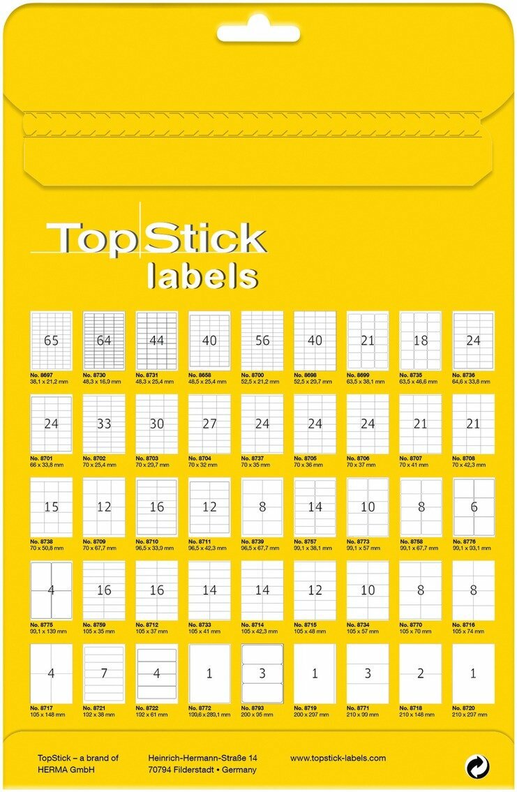 Этикетки самоклеящиеся Herma Topstick 70х32, лист А4, 100 листов (8704) — фото 2