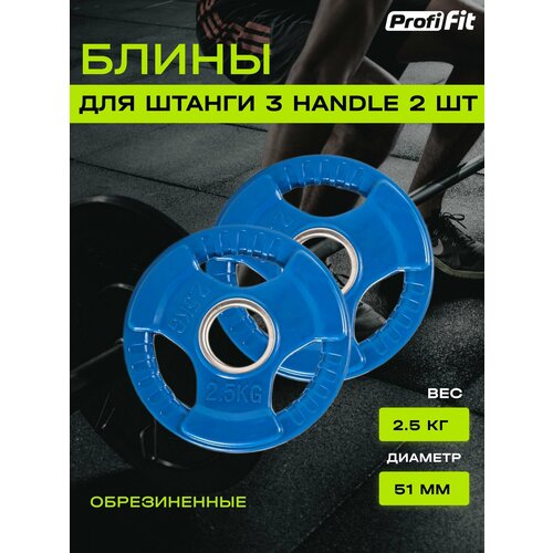 Диски (блины) для штанги обрезиненные ZSO, цветные 3 HANDLE D-51, 2.5 кг, 2 шт.