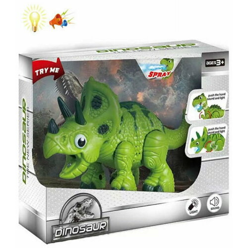 машина динозавр на батарейках светится музыка ртом выпускает пар Динозавр на батарейках (свет, звук, пар) зеленый в коробке