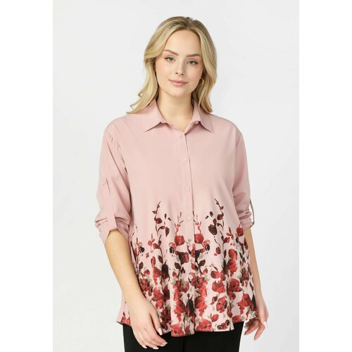Рубашка , укороченный рукав, размер 48, розовый, бежевый