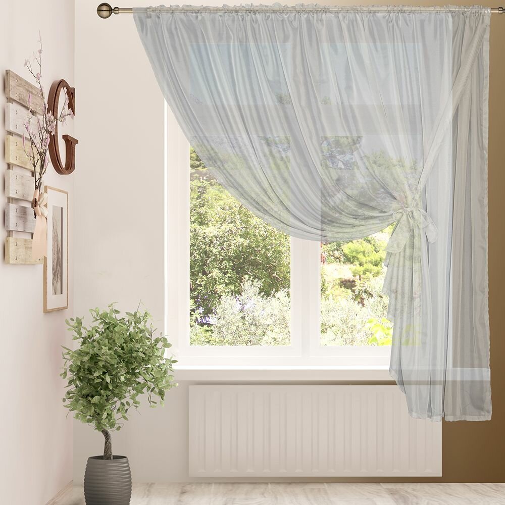фото Штора-тюль для кухни 270х150 см серая