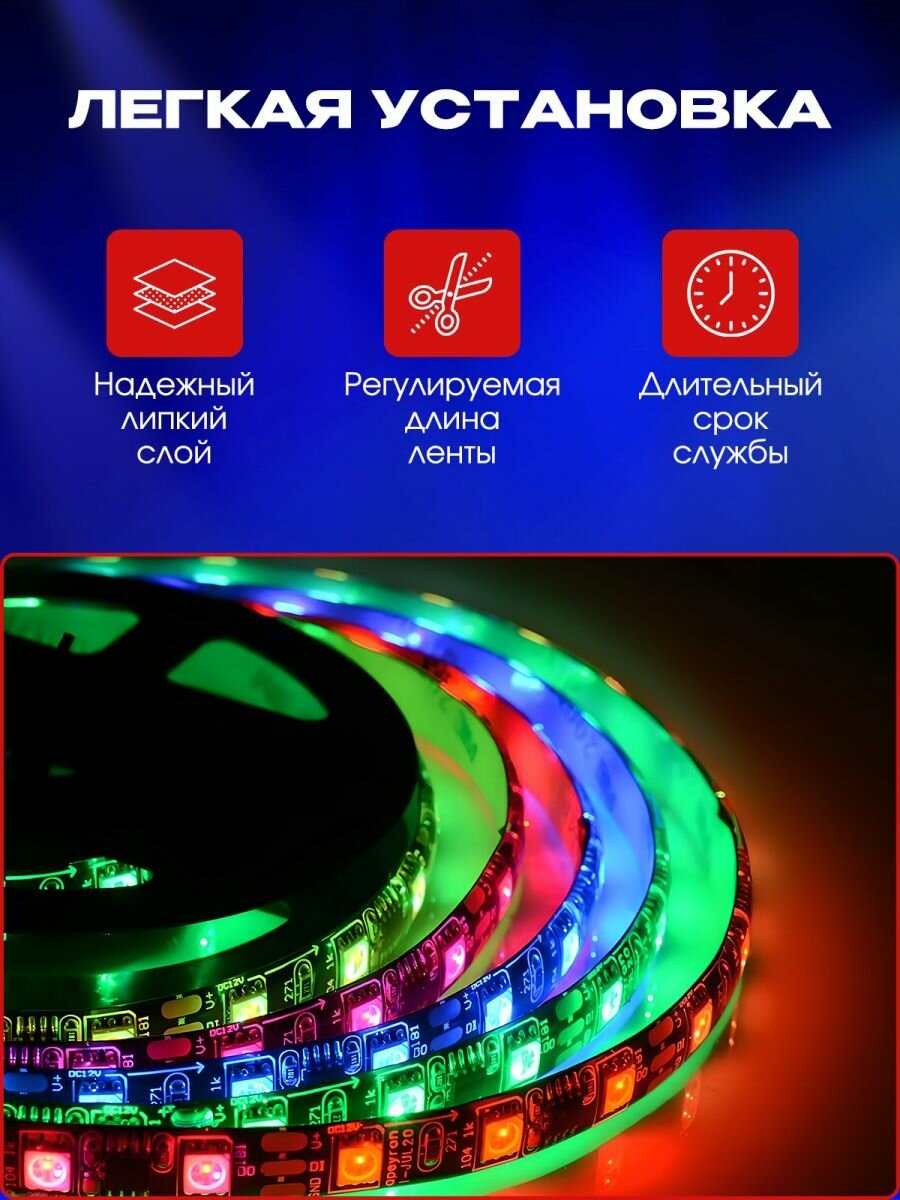 Светодиодная лента RGB LED подсветка многоцветная - фотография № 4