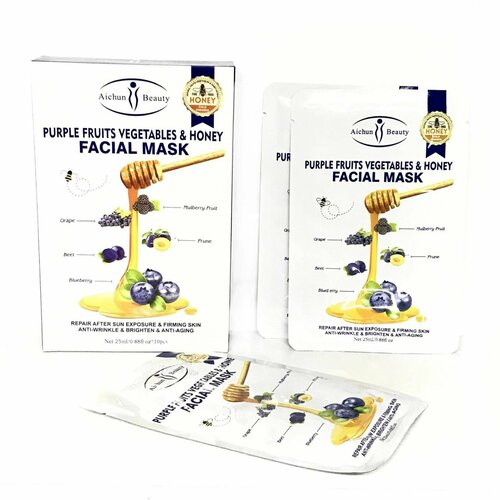 Маска для лица Aichun Beauty, фиолетовый комплекс и мед, 25 мл, 10 шт в 1 упаковке