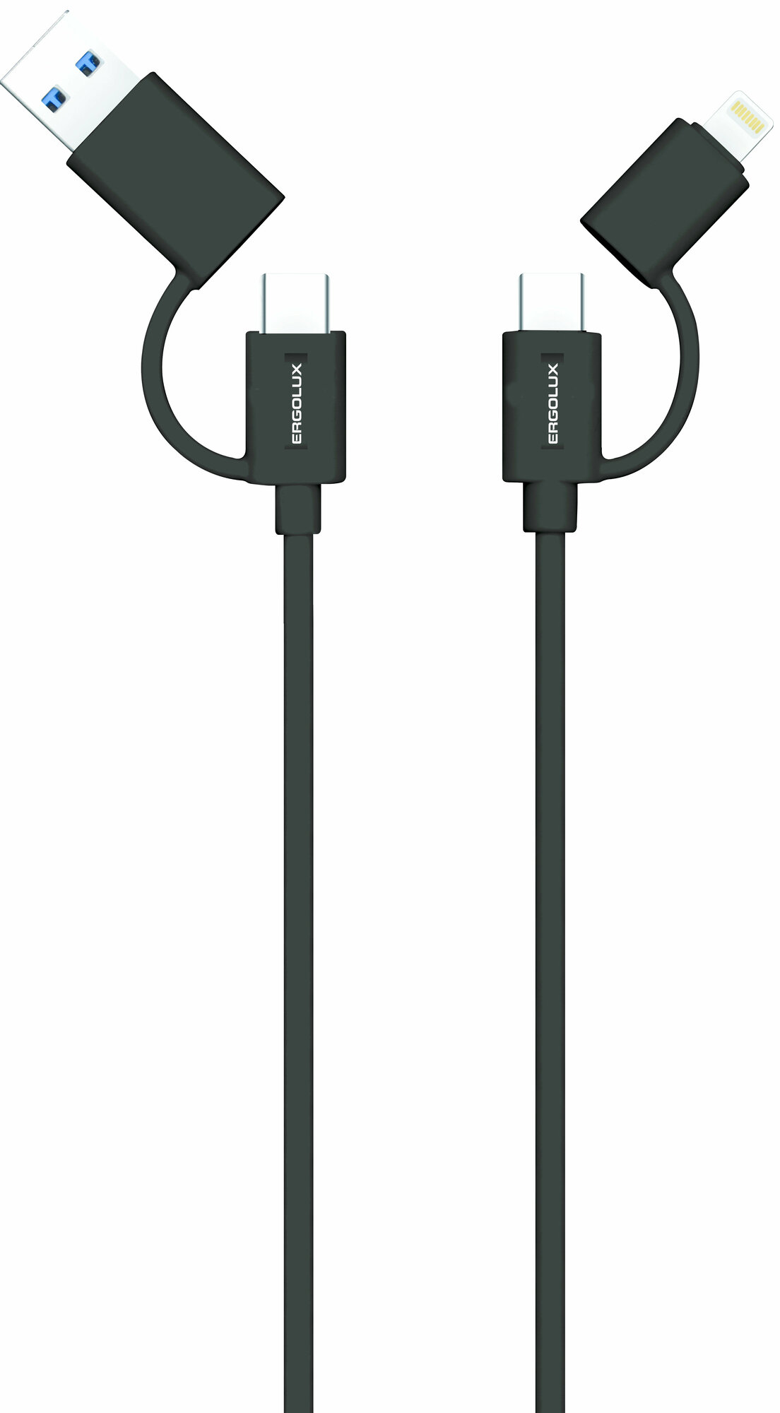 Кабель для зарядки 4 в 1 с быстрой зарядкой USB, Type-C и Lightning — фото 1