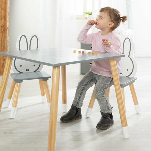 Детский стол и стул Roba Комплект детской деревянной мебели Miffy: стол + 2 стульчика, серый/натуральный