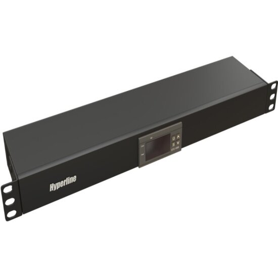 Микропроцессорная контрольная панель HYPERLINE TMP-230V/2w-RAL9004 1U, для всех шкафов 19', подключение до двух устройств, датчик температуры, кабель питания, цвет черный (RAL 9004)