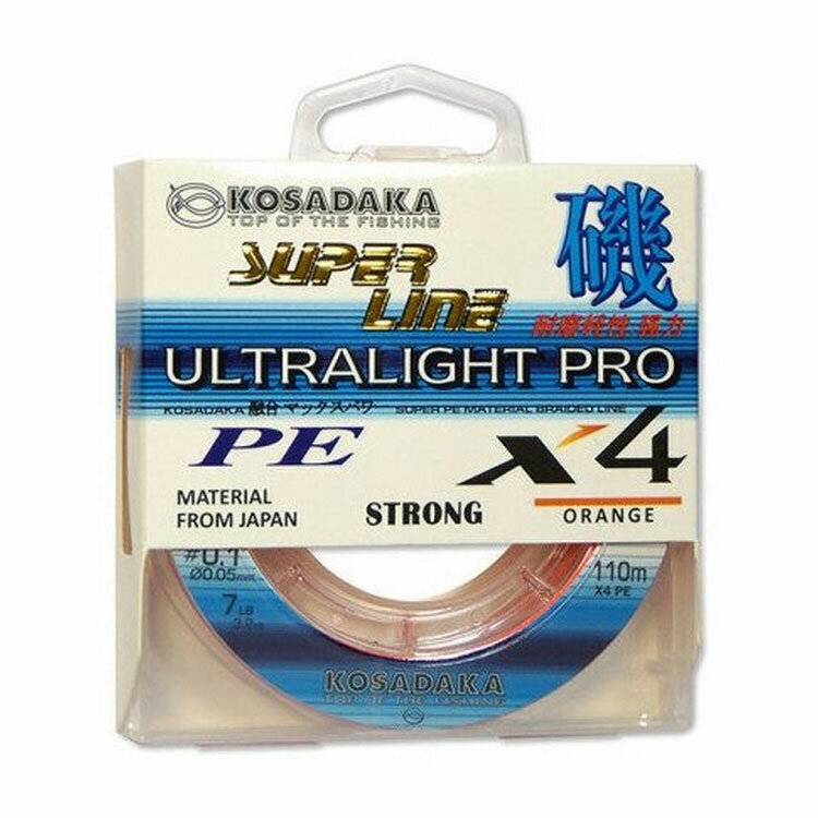 Шнур плетен. Kosadaka "SUPER LINE PE X4 Ultralight PRO" 110м, цв. orange; 0,05 мм; 3,20 кг