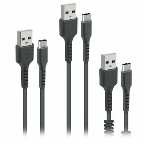 SBS Mobile Комплект кабелей USB-A - USB-C 3 шт (спиральный 17-50 см, 1 м, 2м), черный