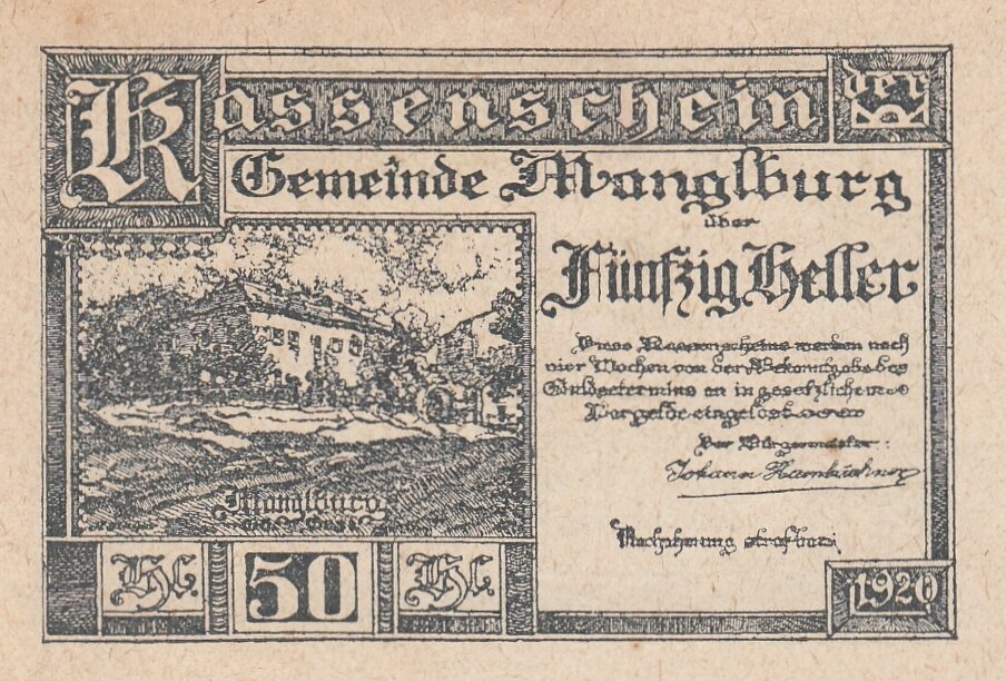 Австрия, Мангльбург 50 геллеров 1920 г.