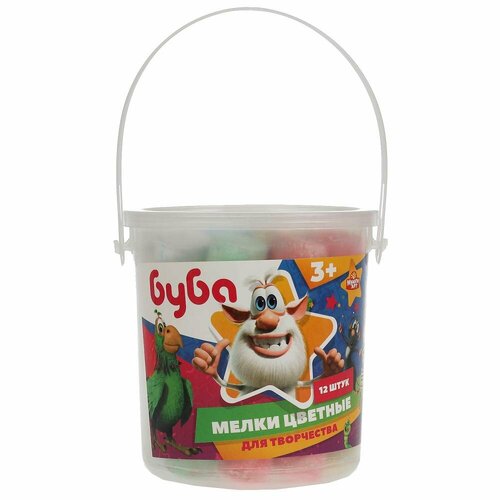 Мелки цветные асфальтовые для творчества, Буба 12 шт (6 цв) в ведре, Мульти Арт MELBUCKET12-BUBA