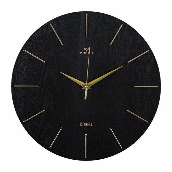 Часы настенные серия: Классика плавный ход d-30 см черные с золотом