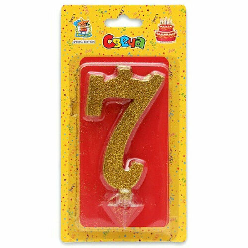 Свеча для торта Золотой глиттер большая Цифра 7 С-1899 466-5-305-41899-6 336₽