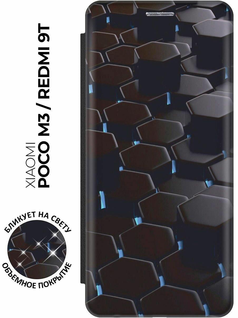Чехол-книжка Черные ромбы на Xiaomi Redmi 9T / Poco M3 / Сяоми Поко М3 / Сяоми Редми 9Т с эффектом блика черный