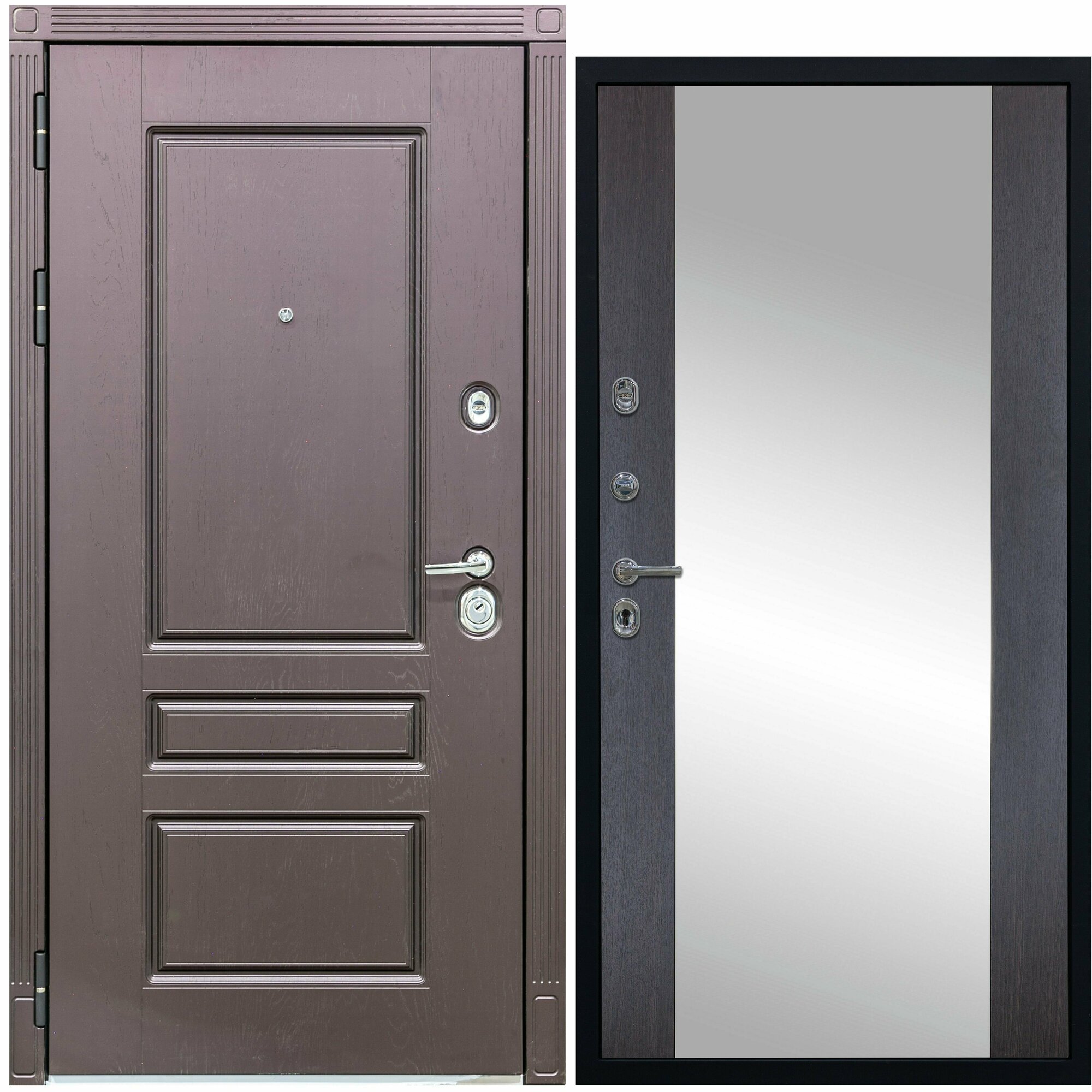 Дверь входная металлическая DIVA ДХ-27 Зеркало 2050x960 Левая Крафтовый дуб - Д15 Венге, тепло-шумоизоляция, антикоррозийная защита для квартиры