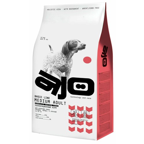 Сухой корм AJO Dog Medium Adult с гречкой для взрослых собак средних пород, 12 кг