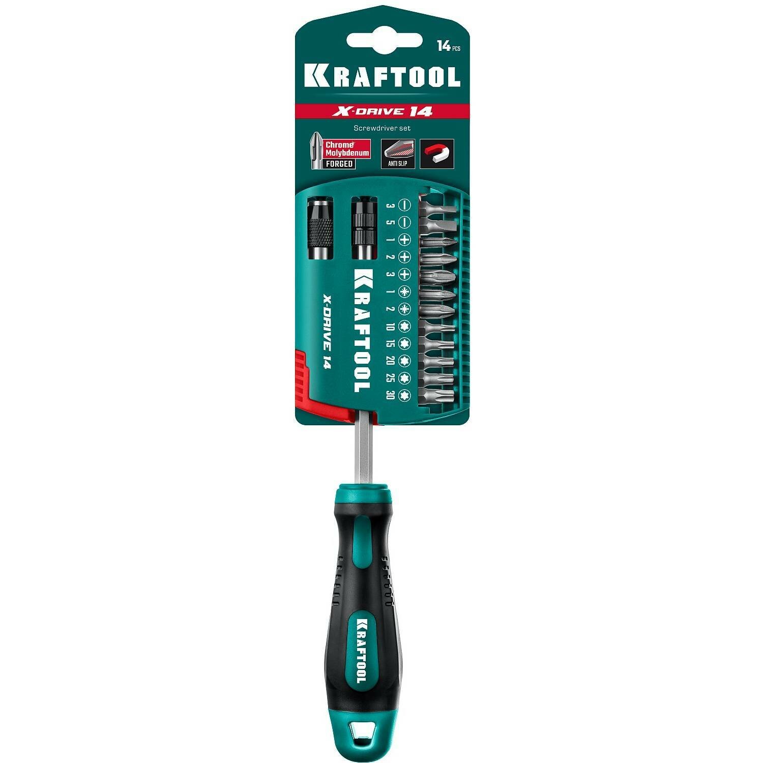 Отвертка-битодержатель с насадками 14 шт KRAFTOOL X-Drive-14 — фото 1