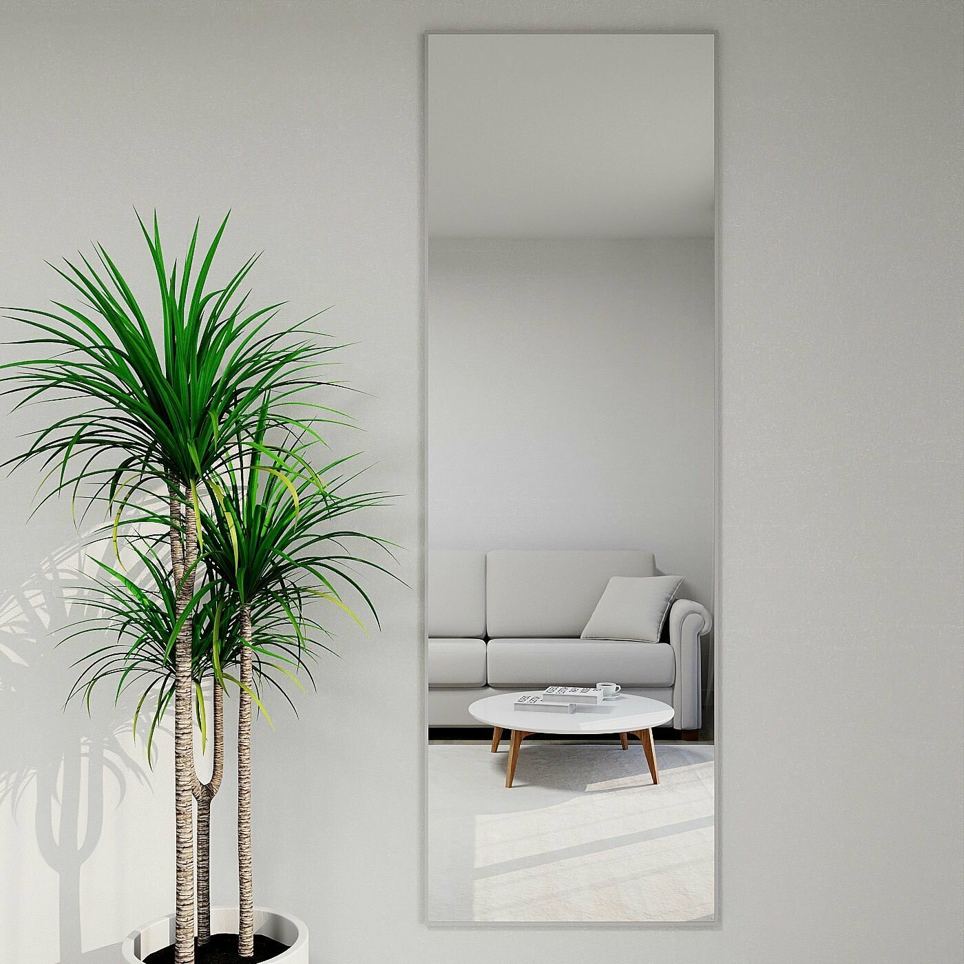 Зеркало настенное в алюминиевой раме ALUMIRROR, 200х60 см. Цвет: Серебро - фотография № 1