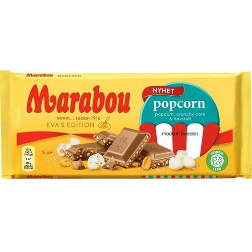 Шоколад молочный Marabou попкорн, хрустящая кукуруза и морская соль 185 г (из Финляндии)